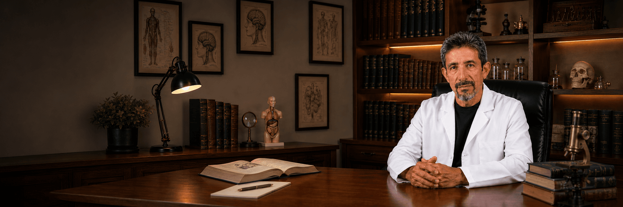 Dr. Antonio Camargo en su biblioteca médica